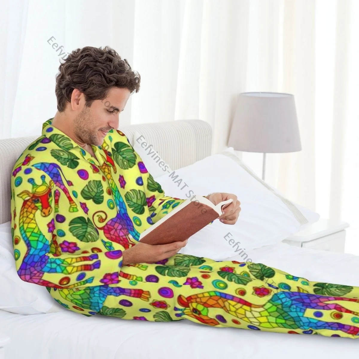 Мужские пижамные комплекты жирафы радужные животные цветы и листья одежда для