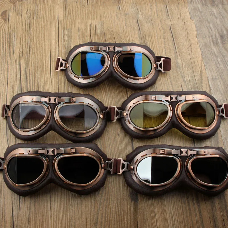 

Retro Motorcycle Goggles Glasses Vintage Moto Classic Goggles for Harley Pilot Steampunk ATV Bike Copper Helmet