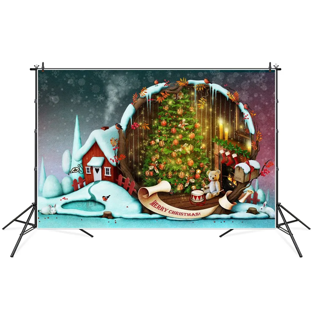

Рождественская елка камин дом фотография фоны на заказ вечерние домашнее украшение студия фотобудка фотографические фоны