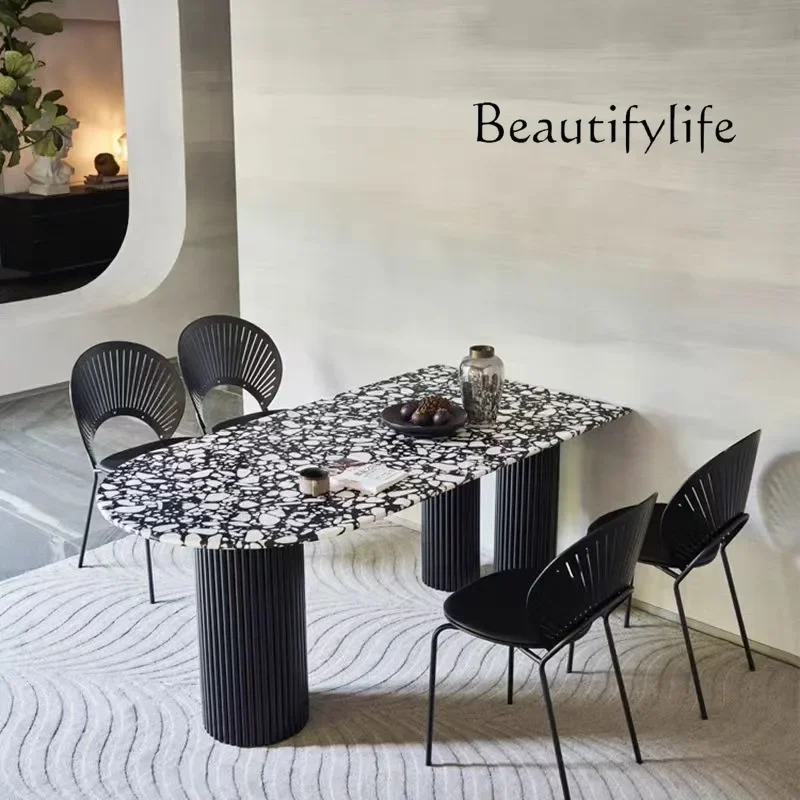 Фото Обеденный стол F45 Black Peninsula из терраццо-мрамора, овальный, в римском стиле, с колоннами, из массива древесины №2