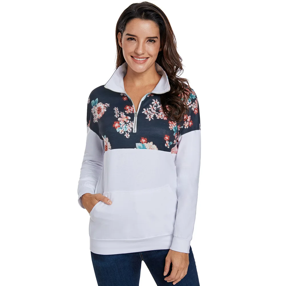 

Girls Spring Street Hoodies Floral Print Long Sleeve Top Casual Women Sweatshirt Patchwork Streetwear Spring Ladies Fashion Tops