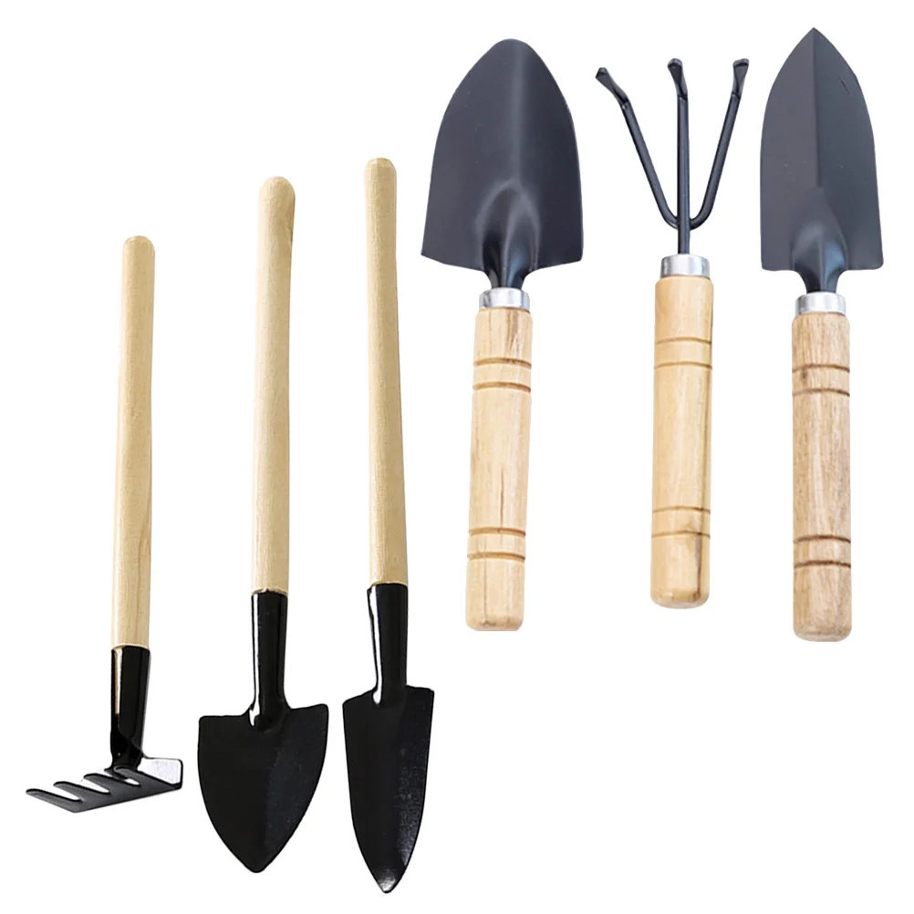 

2 Sets Gardening Tools Bonsai Kit Small Thin Handle Spade Indoor Iron Rake Lawn