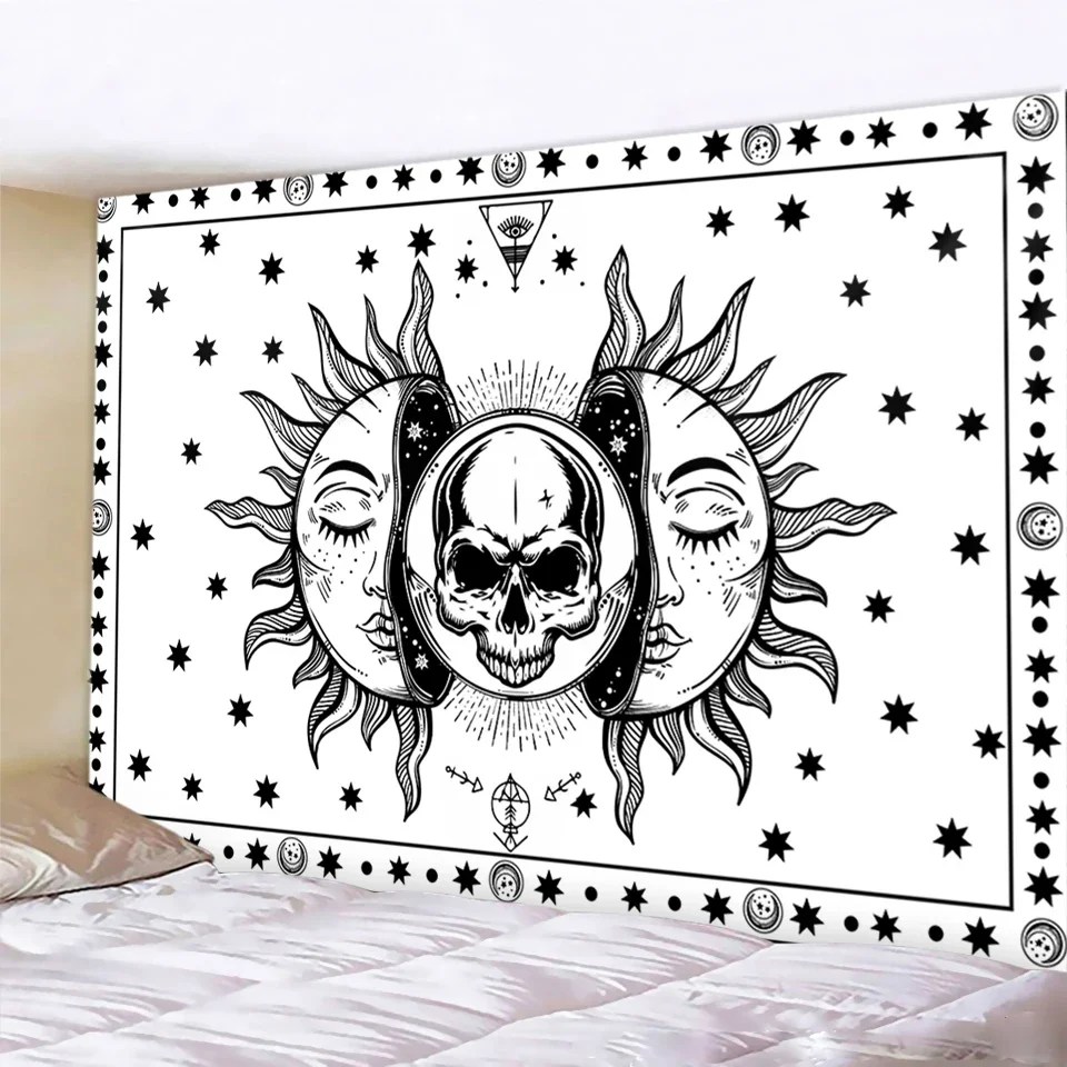 Черно-белый гобелен в виде дьявола мандала хиппи стандартное украшение для