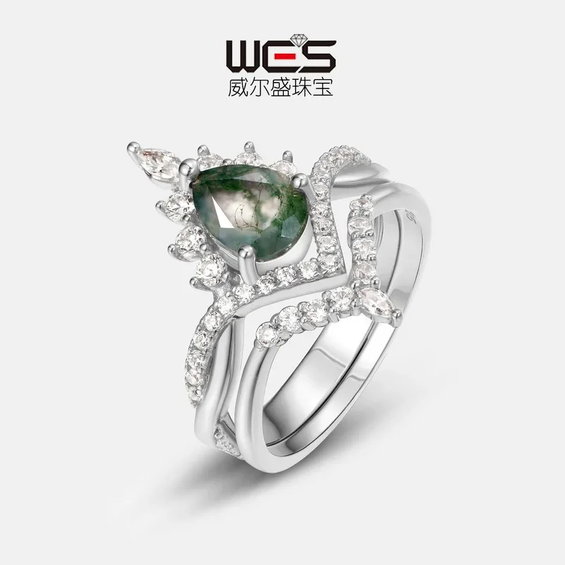 Кольцо из 18-каратного золота PT950 с платиновым зеленым мохом женское парное кольцо