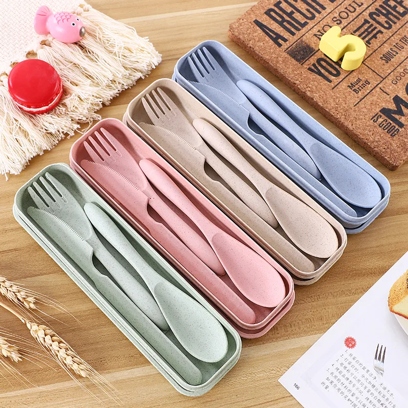 

Portable Wheat Straw Cutlery Reusable Dining Spoon Knife Fork Non-Toxic Tableware Travel Picnic Camping or Daily Use