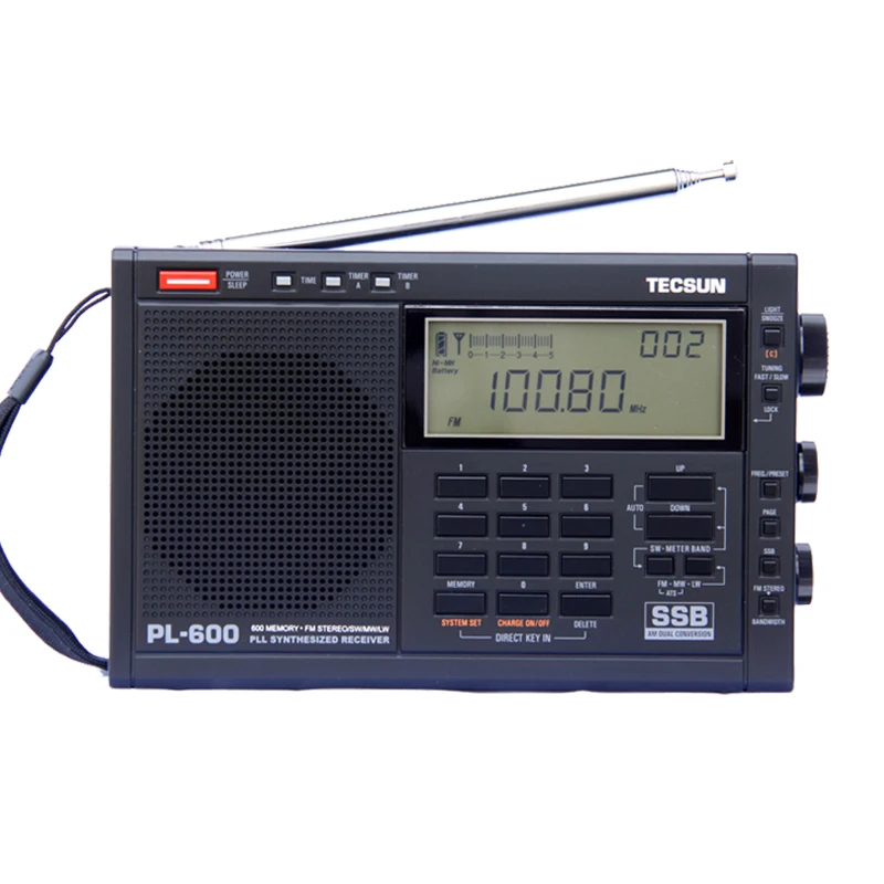 

TECSUN Black PL-600 Digital Tuning Full-Band FM/MW/SBB/PLL high sensitivity and deep sound Stereo portable Radio