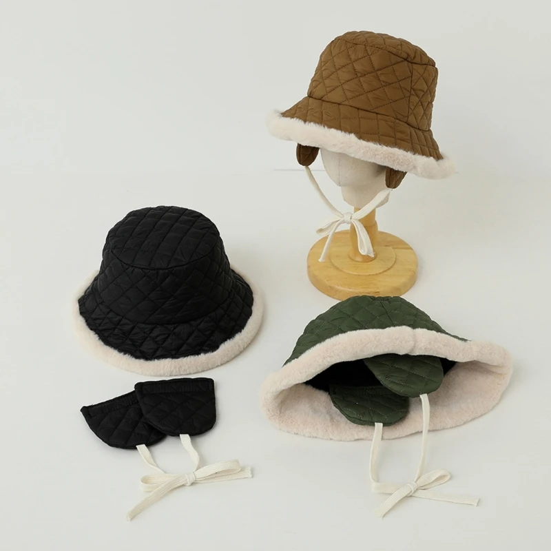 

Fisherman Hat Kids Big Brim Cap Winter Ear Protections Cap Basin Hat Outdoor Warm Keeping Hat for Boy Girl Child 2-6Year