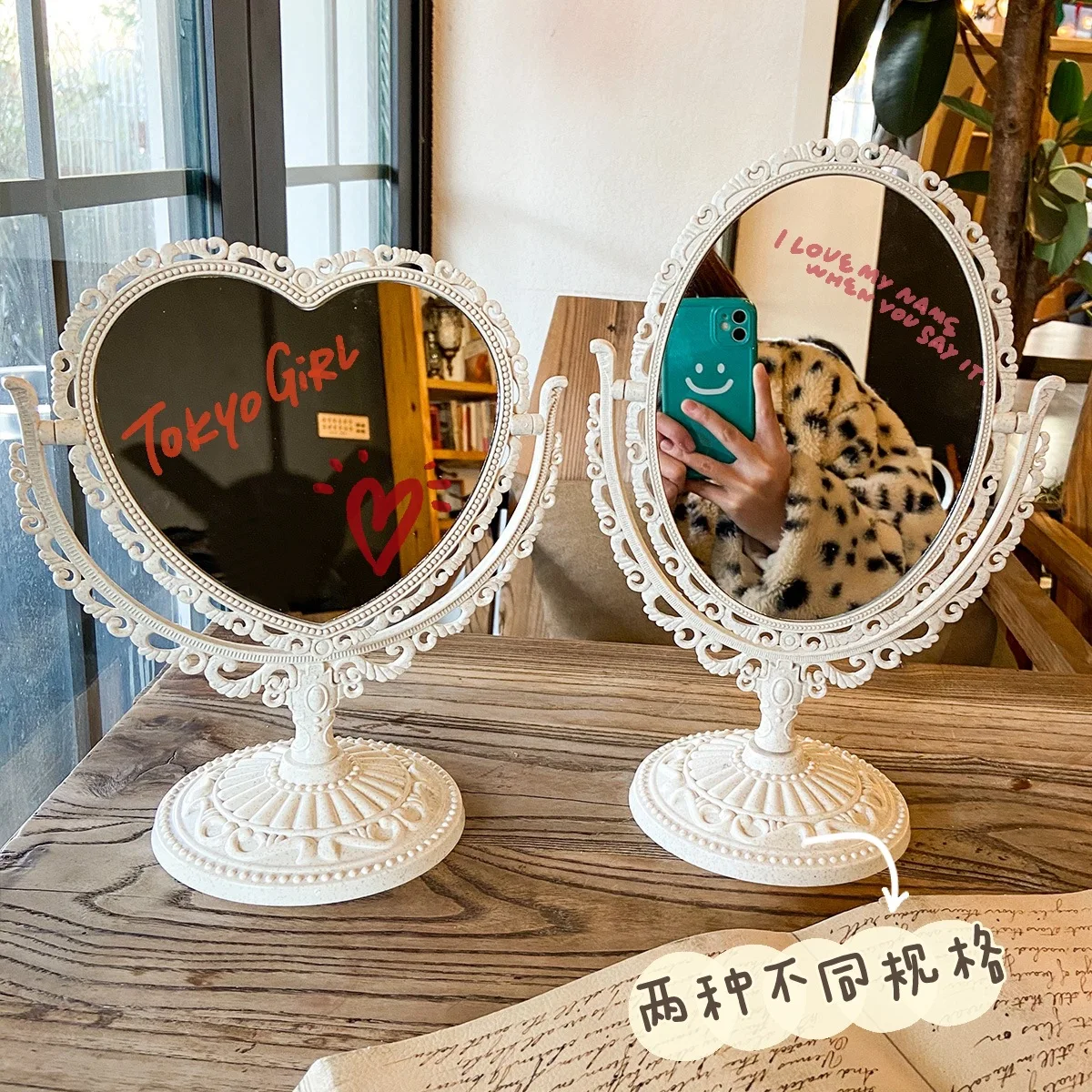 

Korean Style Heart Shaped Cosmetic Mirror Acrylic Transparent Base Makeup Mirror Double Side Home Bedroom Desktop Mirror