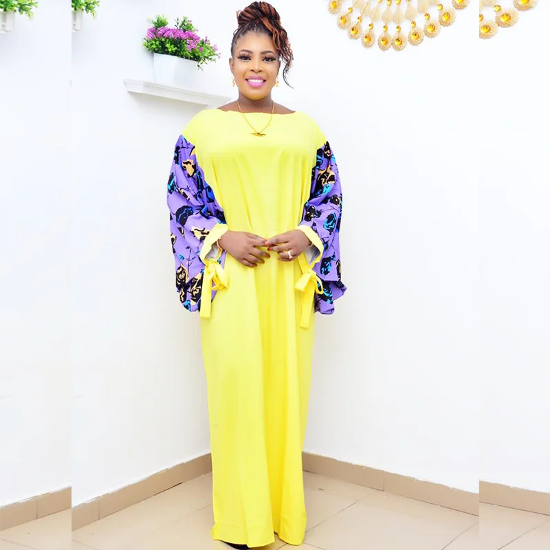 

Muslim Gown Large Women's Printed Bat Sleeve Dress 2022 Africa Dress Loose Fashion Elegant Female Clothes