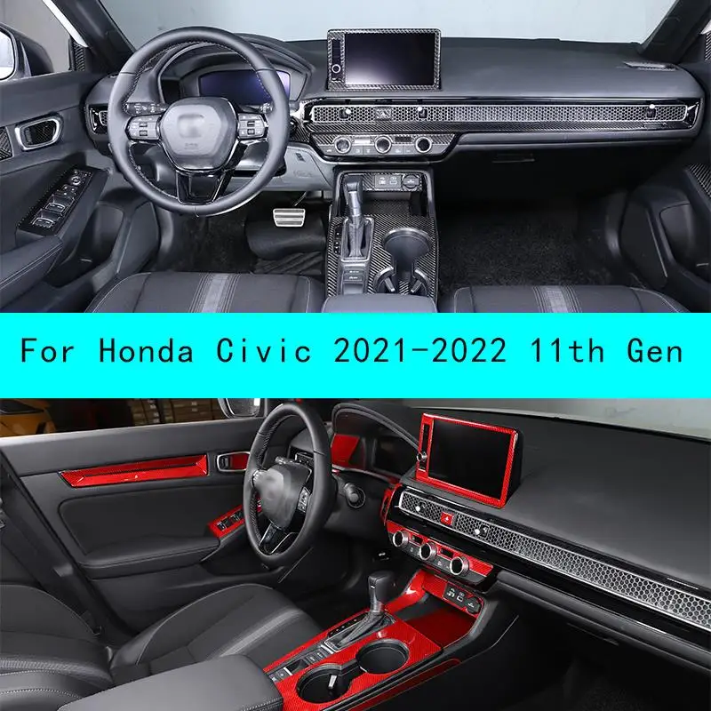 

For Honda Civic 2021-2022 11th Gen Interior Details Carbon Fiber Car Central Control Panel Dashboard Trim Stickers Accessories