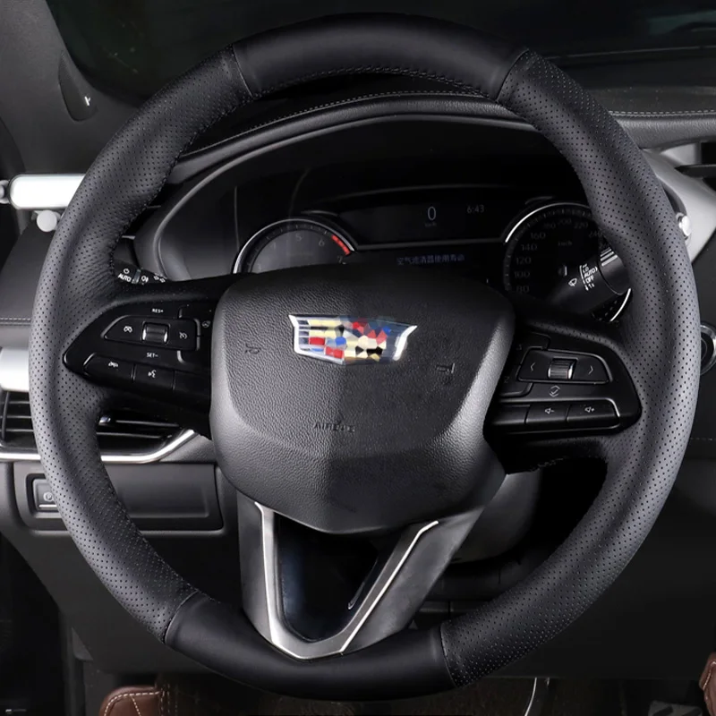 

For Cadillac CT5 XT5 XT4 ATSL CT6 XT6 CT4 Customized Hand-stitched Non-Slip genuine leather Car Steering Wheel Cover