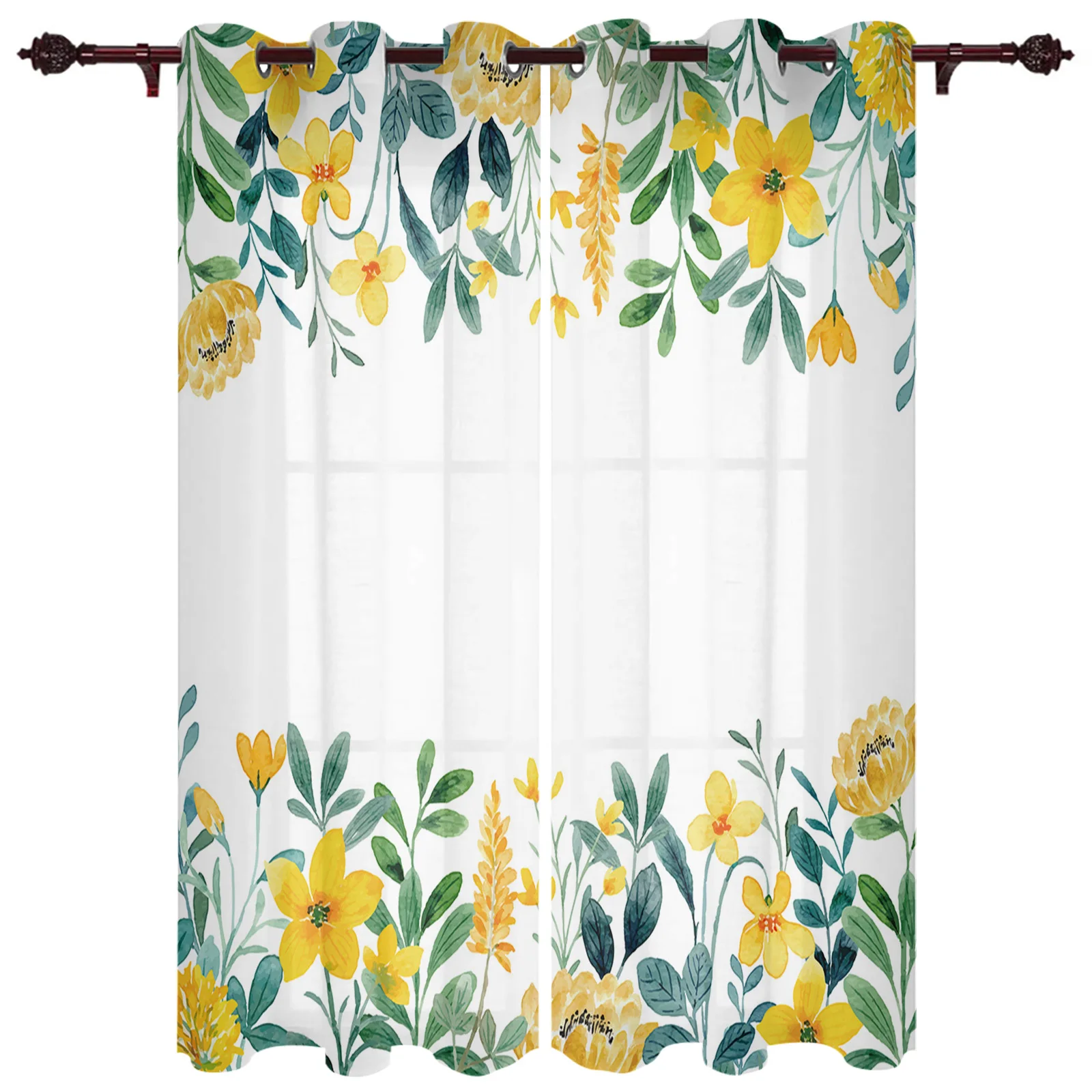

Весенние желтые цветочные акварельные оконные шторы, занавески для гостиной и кухни, Современный домашний декор, занавески для спальни
