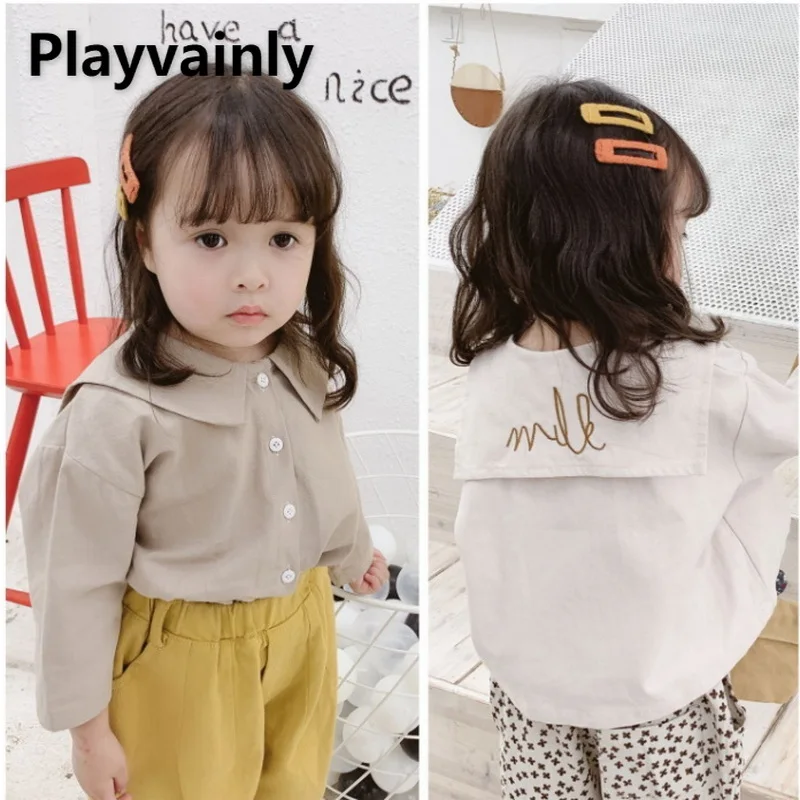 

Детская хлопковая рубашка с вышивкой, с длинным рукавом и воротником-стойкой