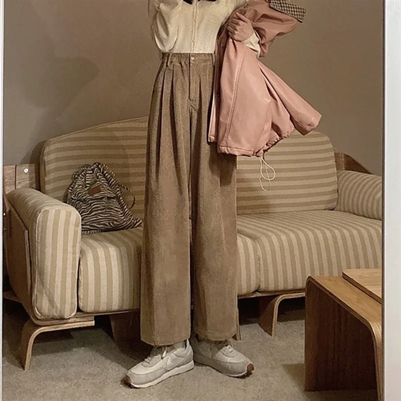Модные Женские однотонные нежные широкие брюки в стиле ретро с высокой талией