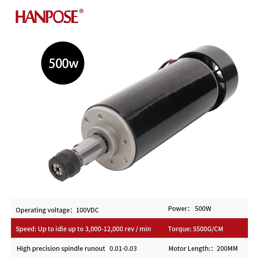 Фото HANPOSE 0,5 кВт MAX12000REV шпиндель воздушного охлаждения двигатель постоянного тока + мощность + цанга с ЧПУ 500 Вт для оборудования для мониторов 3D-принтеров №2