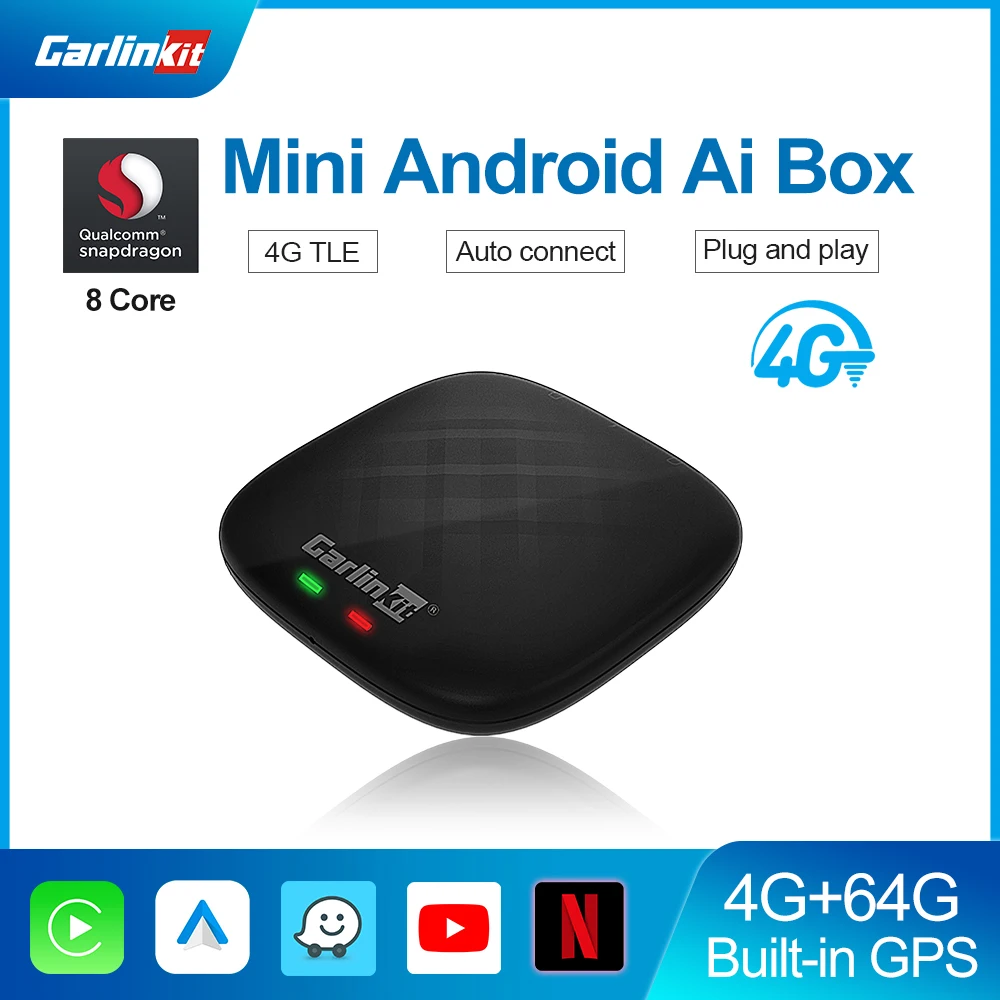 2022 CarPlay Ai Box Mini Android Box 4G+64G Wireless Android Auto Dongle 4GLTE Smart Android TV Ai Box for OEM Car Play Cars