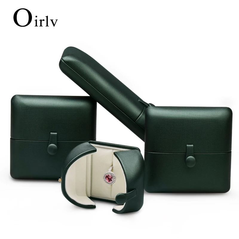 Oirlv yeşil PU deri mücevher kutusu halka kolye bileklik uzun zincir çift açık tasarım takı organizatör hediye çantası