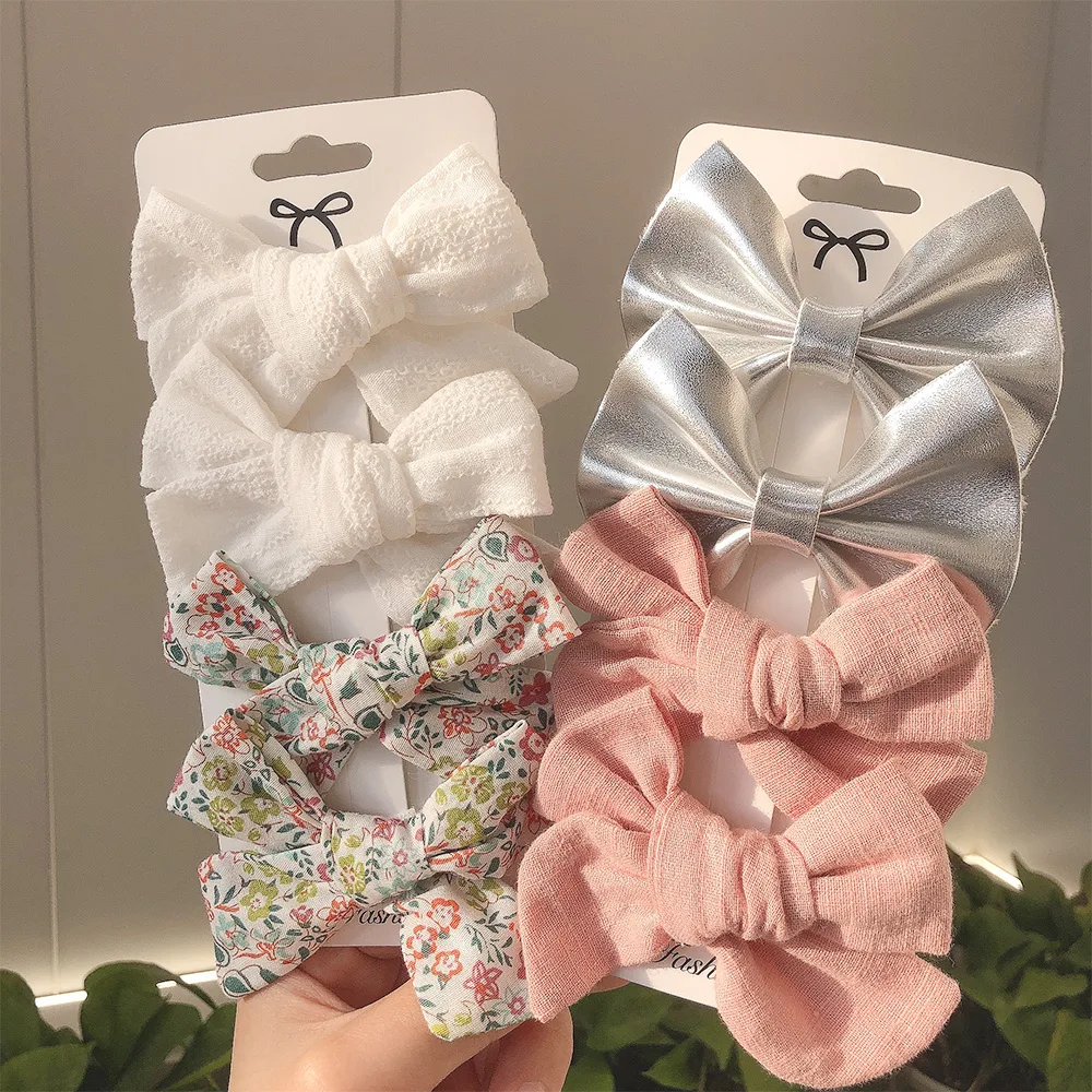 

4 Pcs/set Cotton Linen Plaid Bowknot Hair Clips for Cute Girls Floral Handmade Hairpins Barrettes Headwear Kids Hair Accessories
