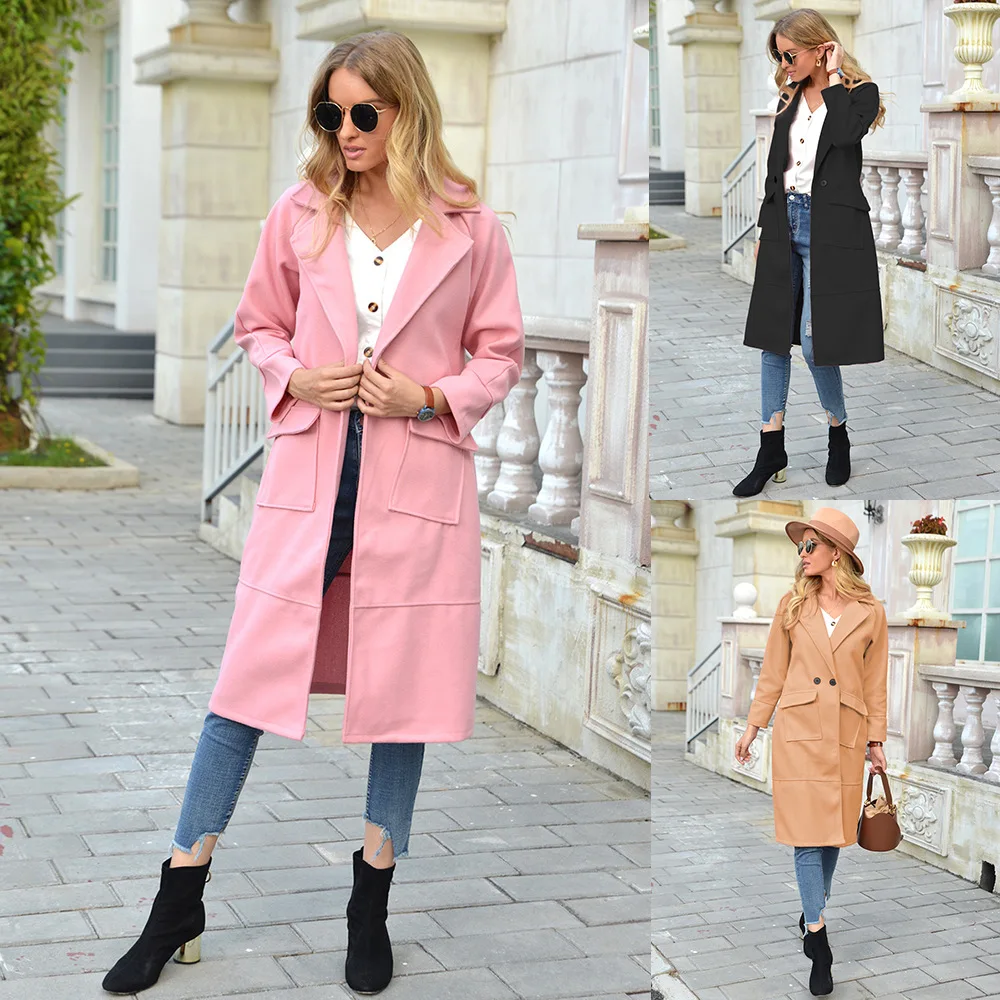 2023 Autumn and Winter Woolen Jacket for Women Solid Color Long Sleeve Wool Coat for Women