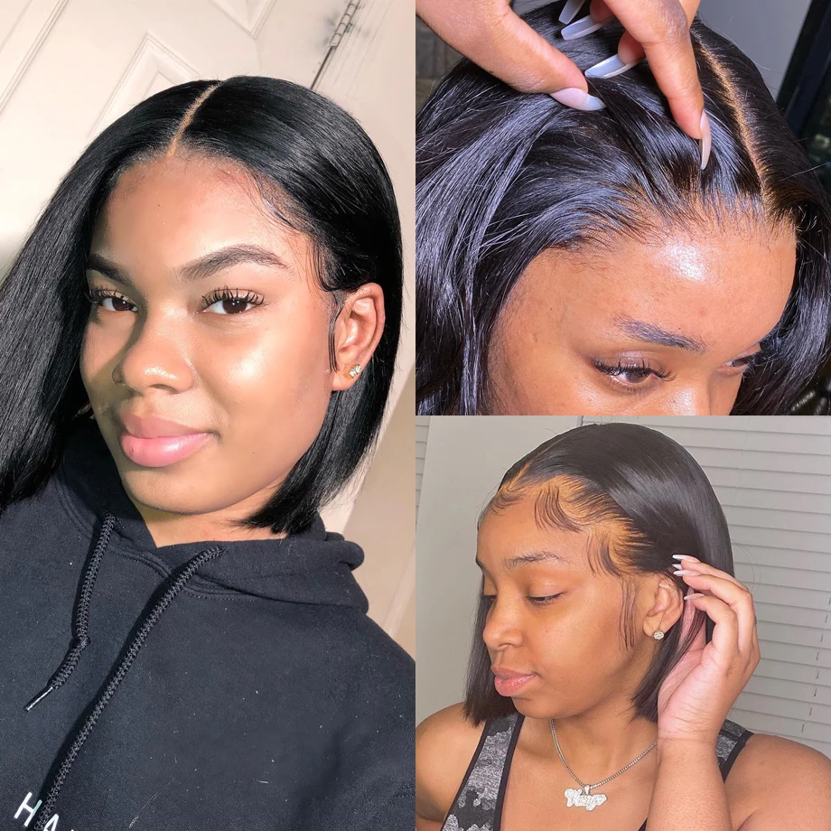 Short Bob Wig Straight Human Hair Wigs For Black Women Pre Plucked Hd Transparent Lace Brazilian Hair Wigs Lace Front Wig T Part