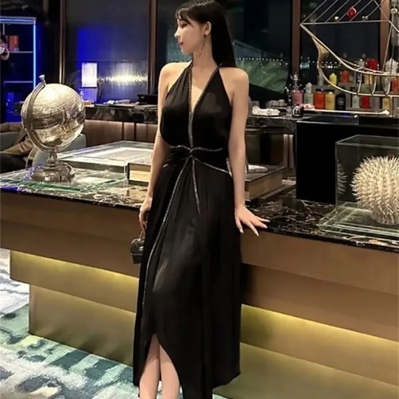 

Elegant Formal Dresses for Women Sleeveless V-neck Fashion Party Evening Wedding Dress Fairycore Folds Summer Long Dress Q804
