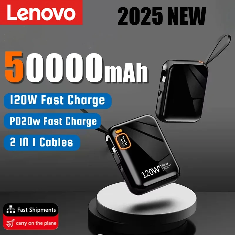 Lenovo 120 Вт быстрая зарядка 50000 мАч большой емкости портативный кабель Power Bank