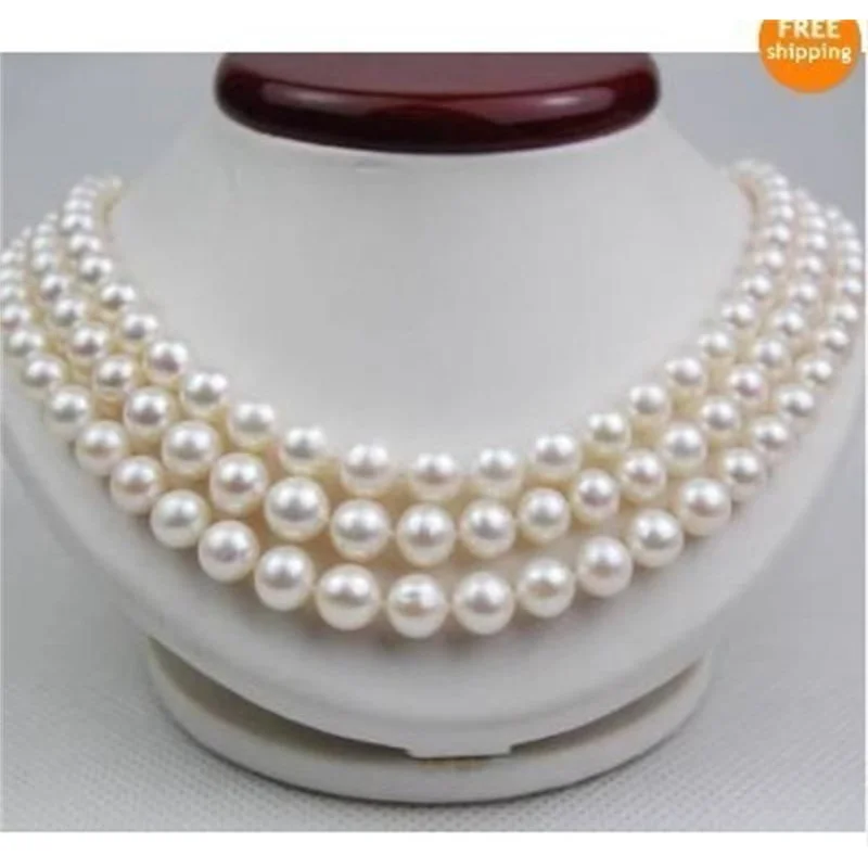 

Hot sale 3 Rows 8mm white south sea shell pearl necklace 17-19"