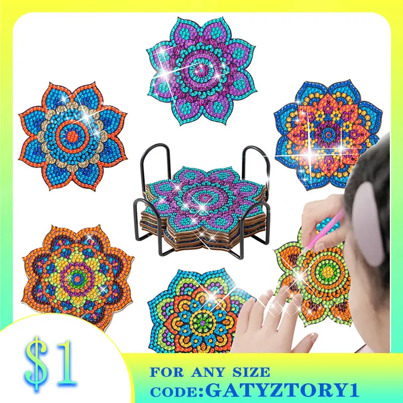 

GATYZTORY 6pc/sets Diamond Painting Coasters For Drinks DIY Coaster Diamond Art Kits for Adults Kids Beginners Diamond Art Craft