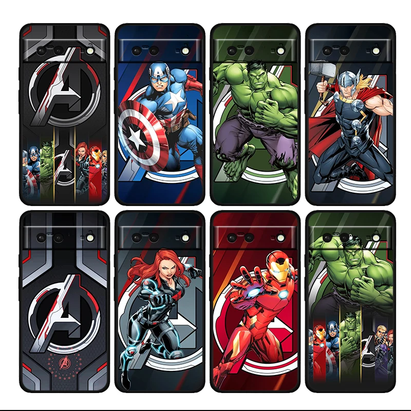 

Marvel Avengers Heroes Cool Shockproof Cover for Google Pixel 7 6 Pro 6a 5 5a 4 4a XL 5G Black Phone Case Shell Soft Cover Coque