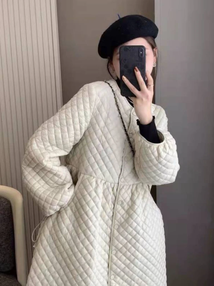 Women's Winter Jacket Jackets for Women 2023 Super Hot Long Coat Black Loose O-neck Warm Plaid Top Casual Quilted Coats Female