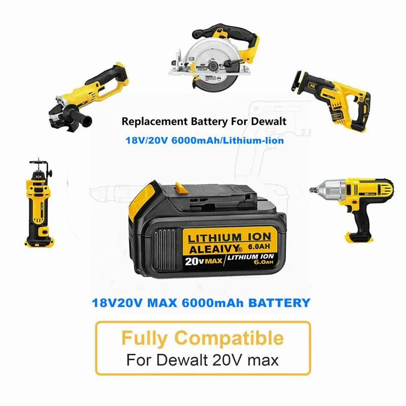 

18V 6.0Ah DeWalt Battery For Dewalt Tools Replacement Batteries DCB184 DCB181 DCB182 DCB200 18Volt 20v MAX XR 6.0Ah Batteries