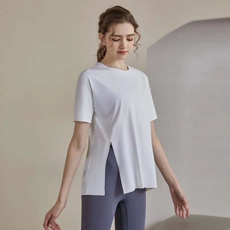 Women Loose Yoga Shirts Sport Short Sleeve Gym Fitness Sweatshirt Tops Quick Dry Breathable T-shirts Running Workout Sports Waer