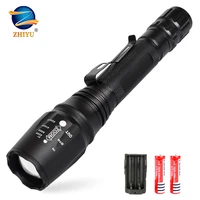 zhiyu tactical led flashlight 5 modes rechargeable flash light waterproof torch zoomable lamp use two 18650 battery and charger