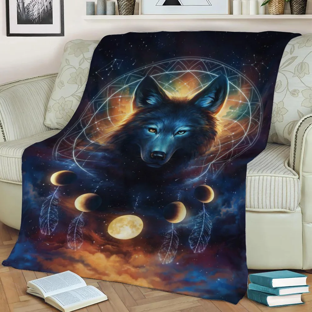 

Galaxy Moon Wolf Blanket Fox Mandala Kids Teen Sherpa Plush 3d Blankets Lion Planet Bedspread Soft Sofa Nap Throw Blanket