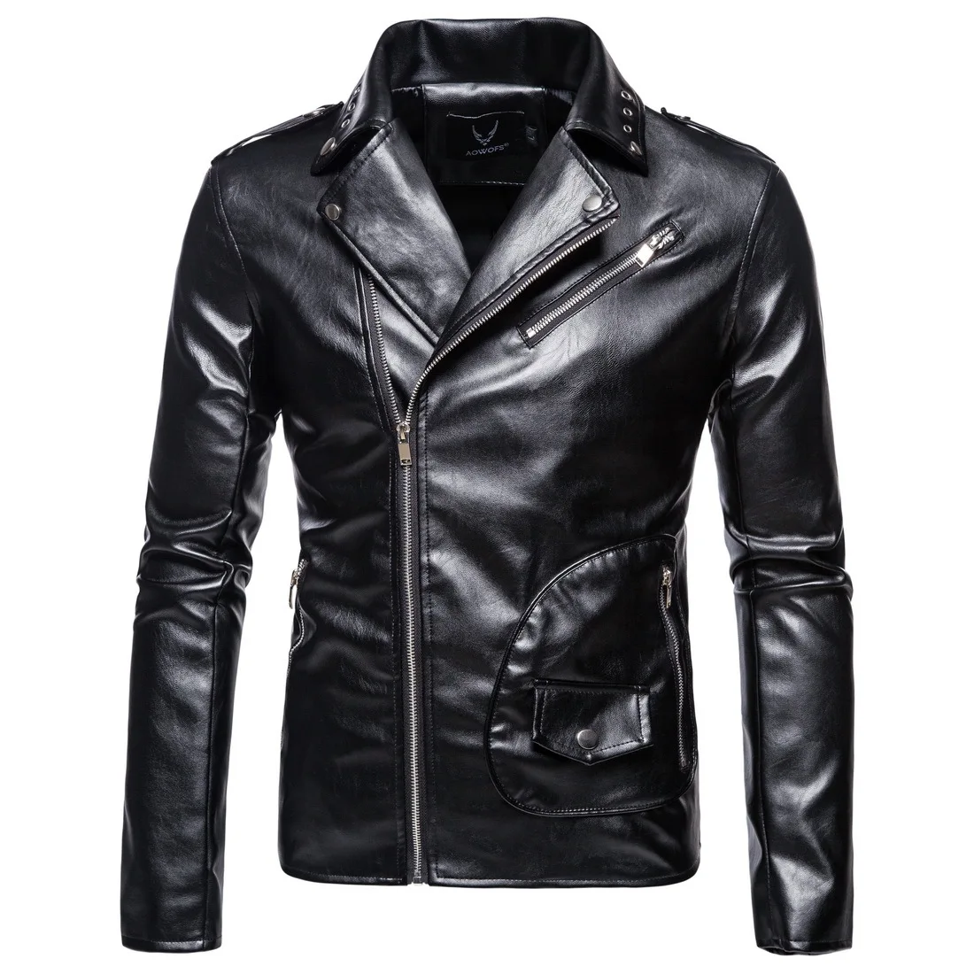 

2023 Autumn New Large Men's Polo Collar Motorcycle Leather Coat Pu Leather Jacket Punk Rock Coat Slim Fit Coat