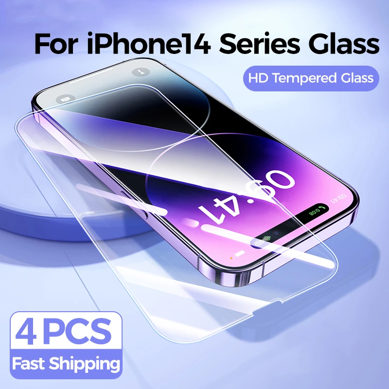 4Pcs Screen Protector For iPhone iPhone 11 12 13 14 Pro Max Glass Protective Full Cover Tempered Glass For iPhone X XS MAX XR