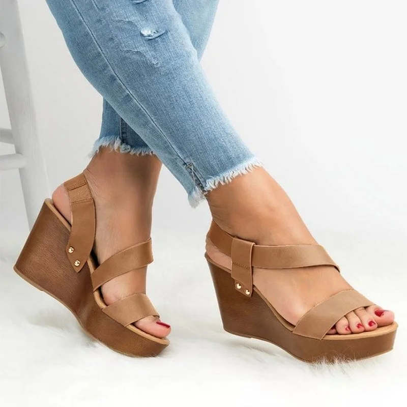 

Summer New Women Sandal 2022 High Quality NEW Fashion PU Thick Bottom Slip On Concise Fashion Wedges Solid Causal Female Shoes