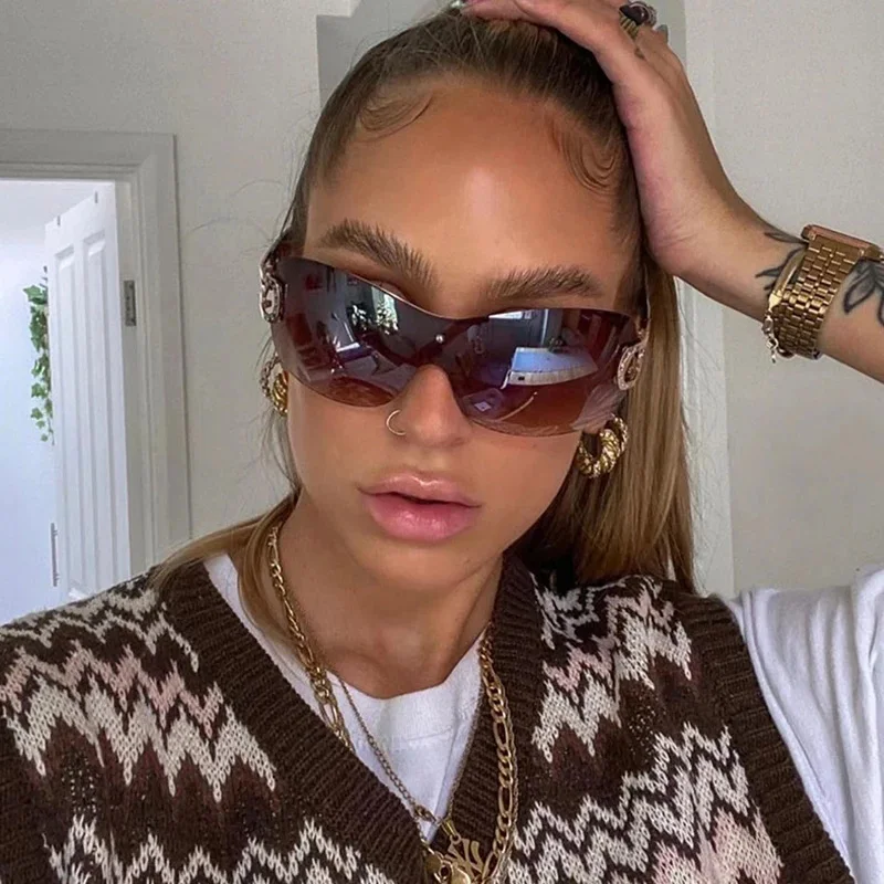 Солнцезащитные очки без оправы Y2k для мужчин и женщин винтажные модные роскошные