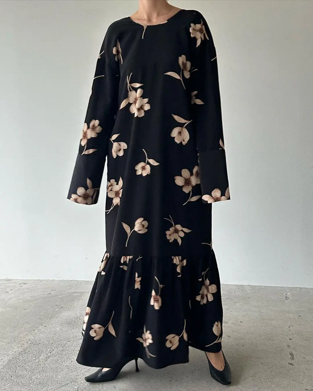Женское винтажное платье с цветочным принтом Длинное свободное глубоким