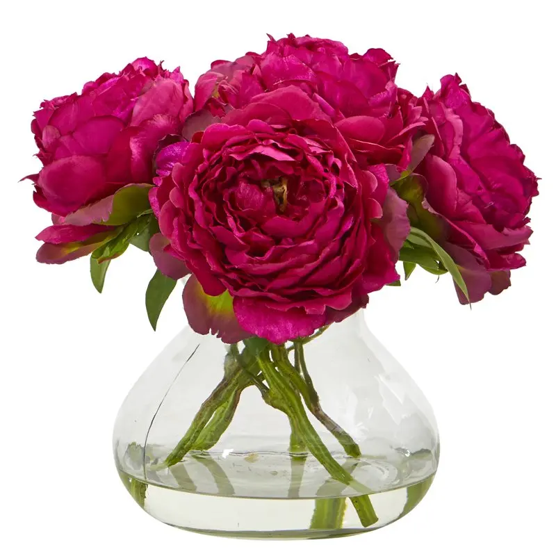 

Peony Artificial Arrangement in Glass Vase, Pink