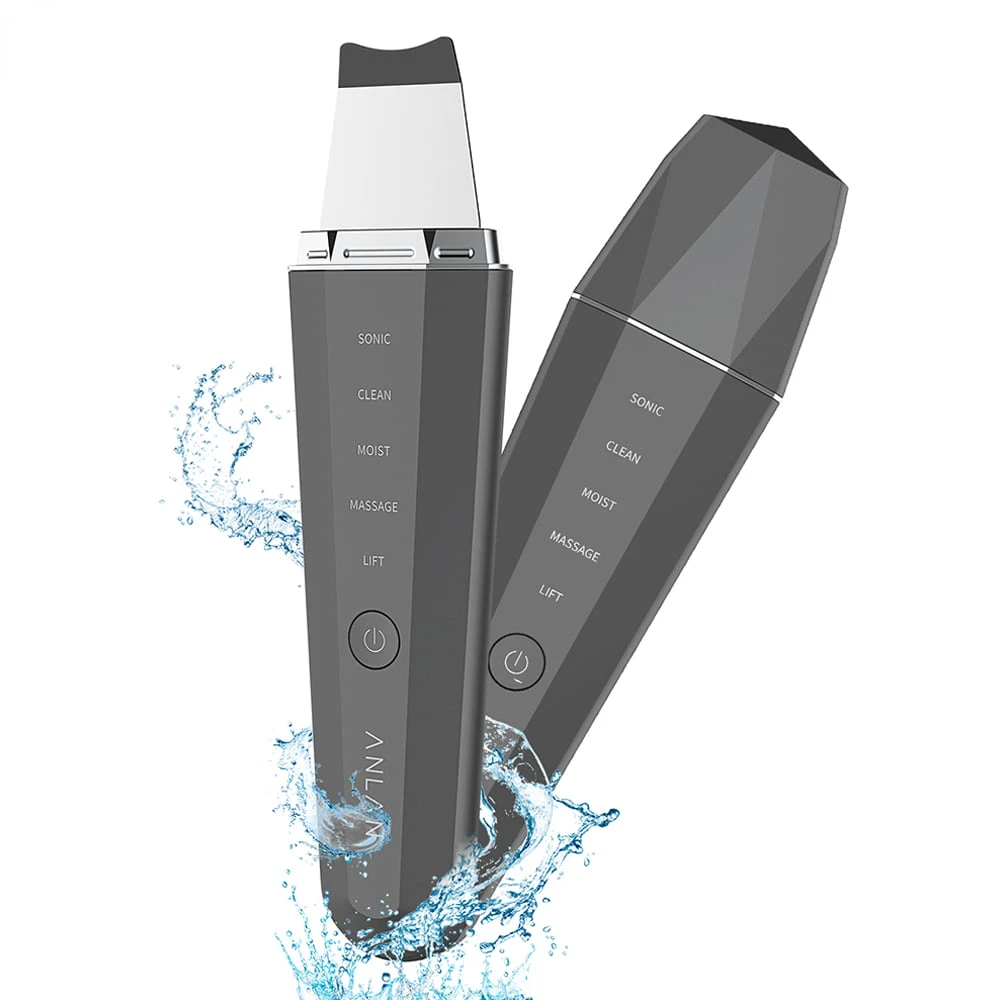 

Waterproof Ultrasonic Skin Scrubber Ion Deep Face Cleaning 45℃ Heat Facial Lifting Peeling Shovel Acne Blackhead Remover,Gray