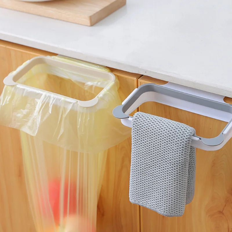 

Kitchen Cabinet Door Basket Hanging Trash Can Waste Bin Garbage Bag Holder Portable Kitchen Trash Bag Holder Kitchen Gadgets