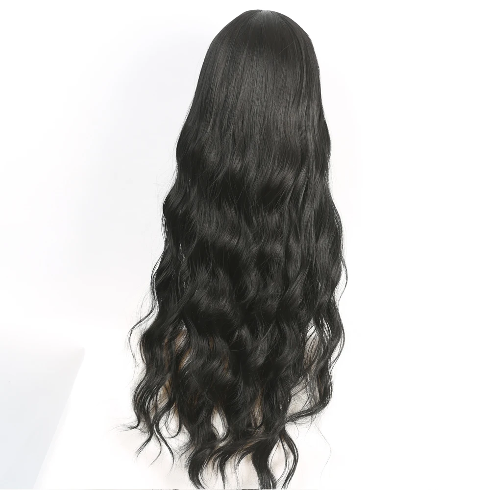Synthetic Brazilian Brown/Black Cosplay Wig Long Wavy With Fluffy Bangs Wigs For Women To Wear Daily/Cosplay Heat-Resistant