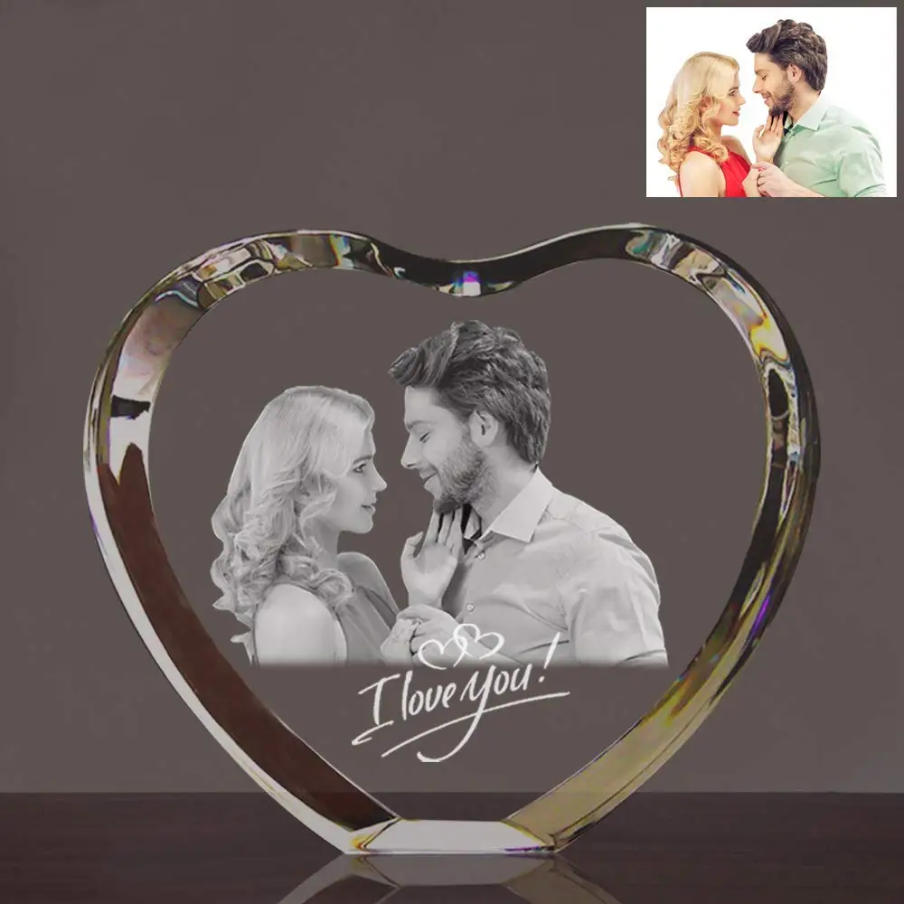 

2D Laser Engraved Crystal Photo Frame Personzlied Pets Pictures Glass Alubms for Wedding Anniversary Newborn Memorial Gifts