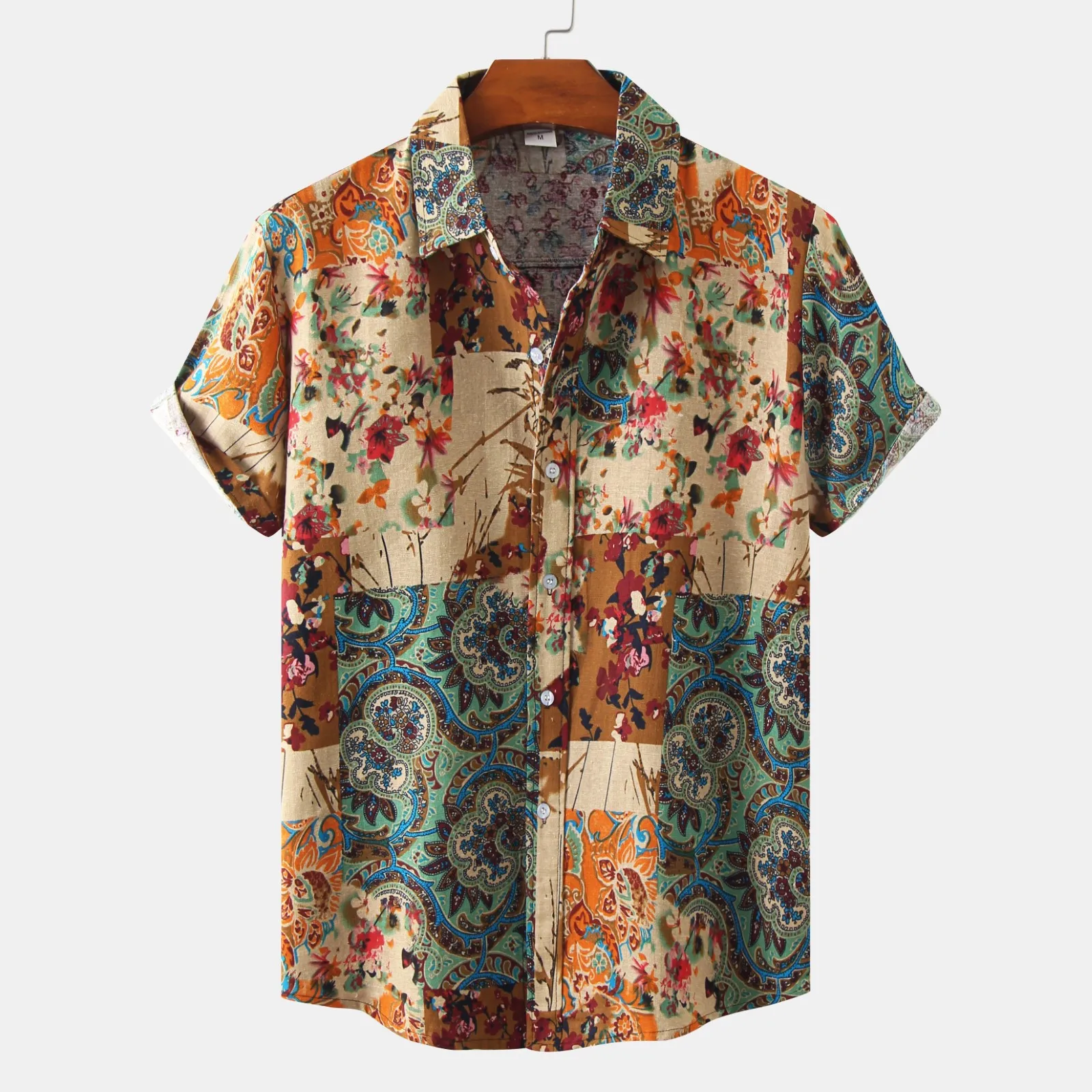 

Mens Top Purple Male Summer Casual Floral Print Shirt Short Sleeve Turn Down Collar Shirt
