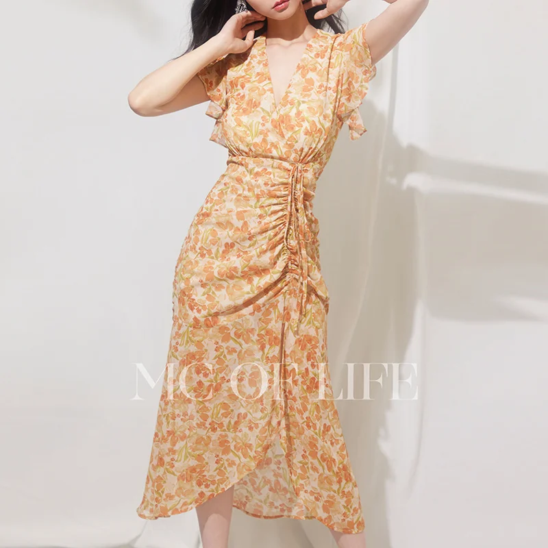 Женское Плиссированное Цветочное платье с завязками, новая коллекция для лета 23 Nanyou