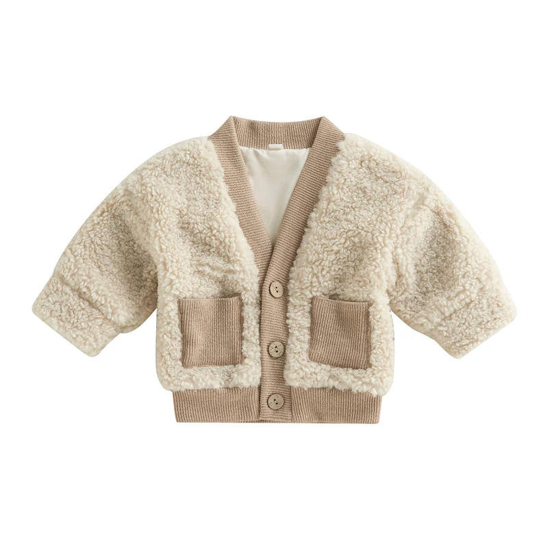 

Флисовый Пушистый кардиган с длинным рукавом и V-образным вырезом, на пуговицах