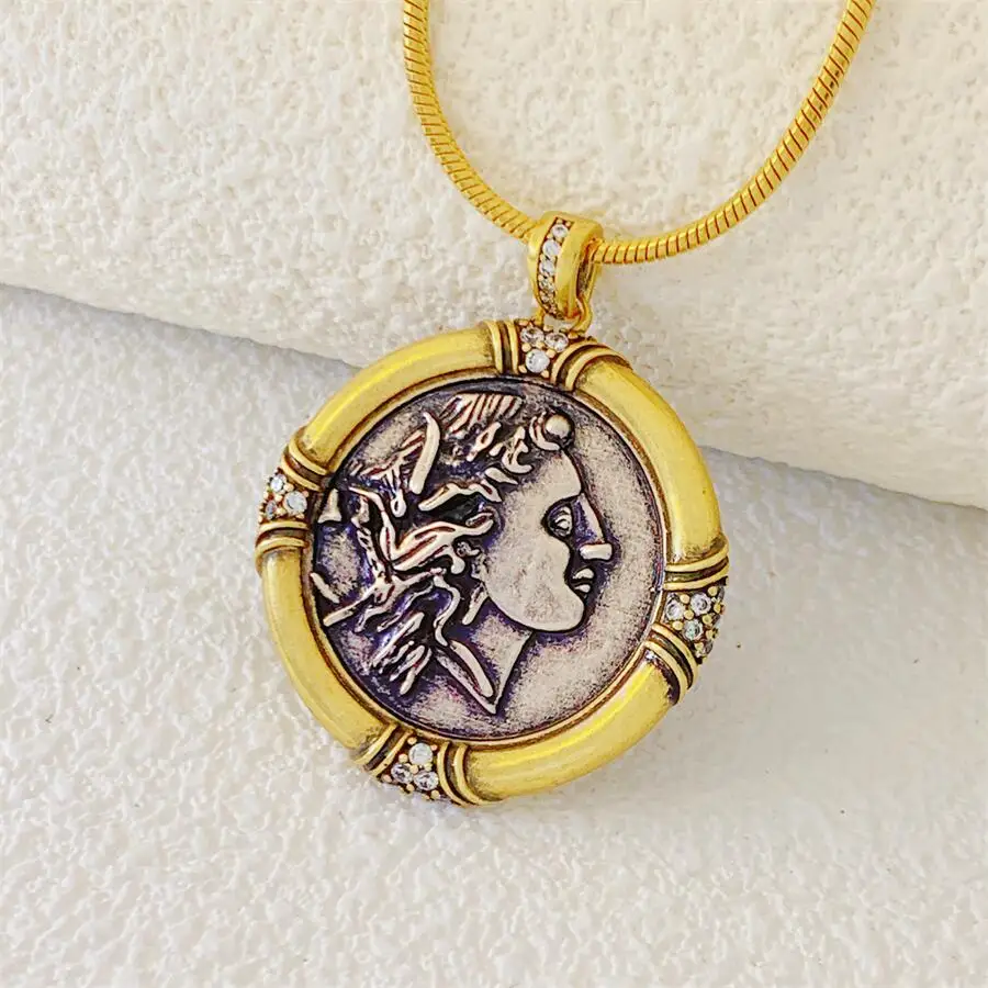 

Ancient Greek Women Men Vintage Pendant Coin Charm Choker Bohemia Punk Snake Bone Chain Necklace Bijoux Femme Collar Jewelry