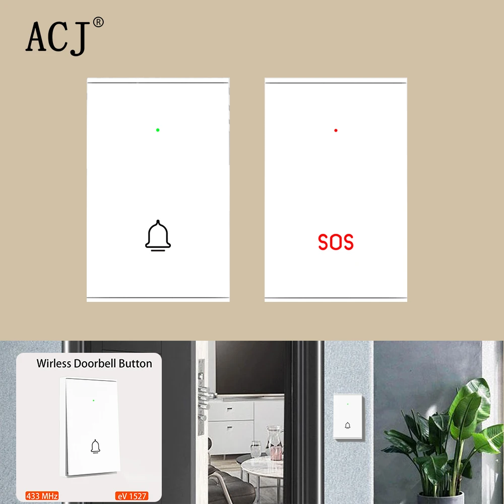 

433MHz Wireless Smart Doorbell Welcome Intelligent Door Bell Button with Battery and SOS Button for Home Security Alarm System