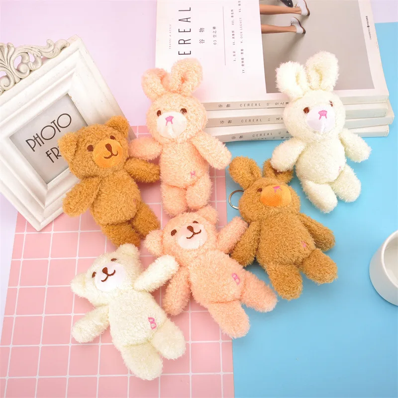 

1PC 14CM Cute Rabbit Bear Plush Keychain Kawaii Teddy Bear Animal Plush Stuffed Toy Pendant Bag Ornament Doll Girl Birthday Gift